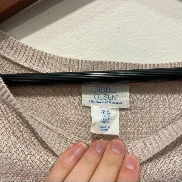 Sigrid Olsen linen blend beige sweater in size small classic preppy minimalist - Picture 2 of 3